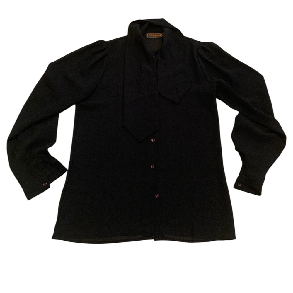VINTAGE Boutique Chagall International Black Sheer Blouse Puff Sleeves Medium